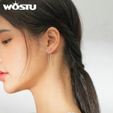 925 Sterling Silver Stars Chain Drop Earrings Long Link Wedding Jewelry