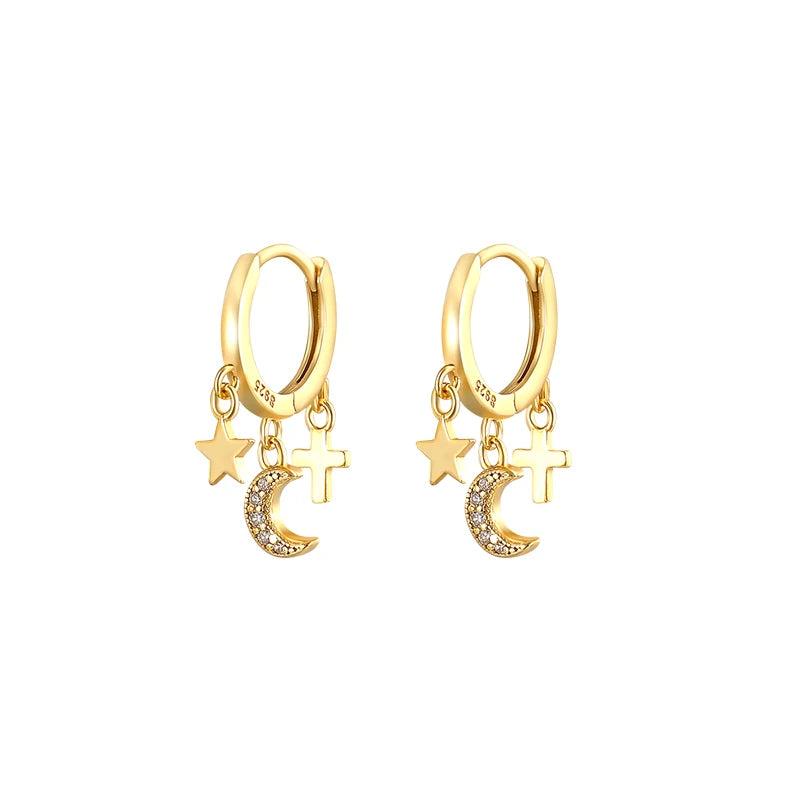 925 Silver Star Moon Earrings Women Girl Ramadan Islamic Jewelry