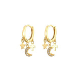 925 Silver Star Moon Earrings Women Girl Ramadan Islamic Jewelry