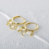 925 Silver Star Moon Earrings Women Girl Ramadan Islamic Jewelry