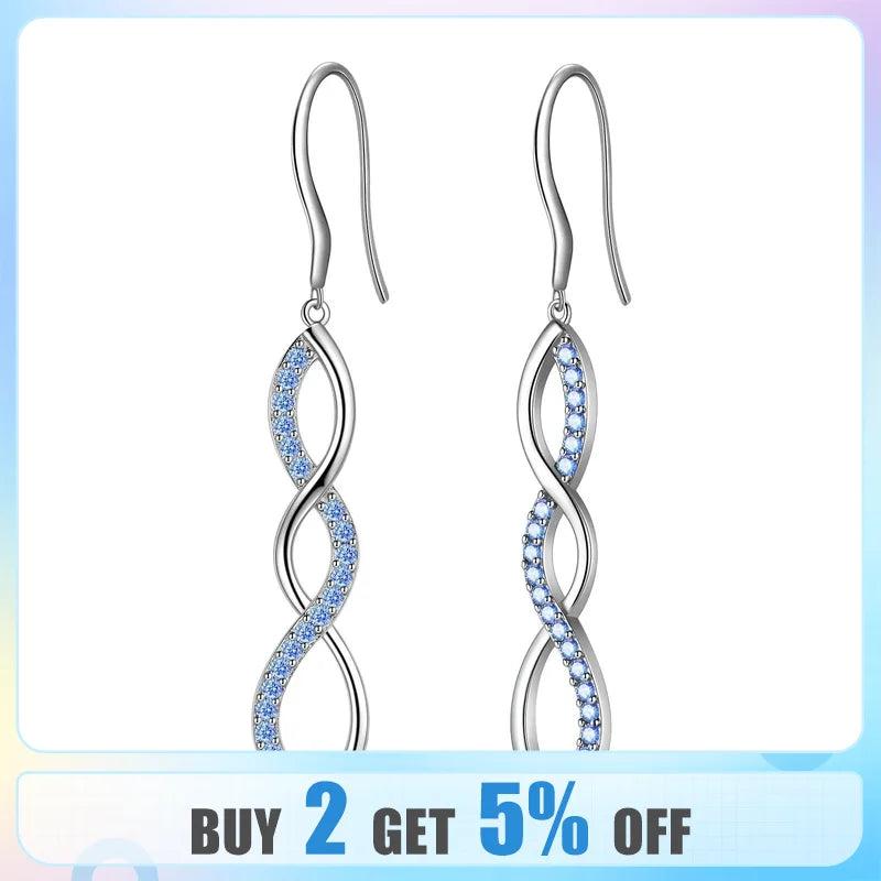 925 Silver Crystal Spiral Hook Earrings Birthstone Stone Women's Earrings