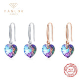 Crystal Heart Drop Earrings 925 Silver Dangle Wedding Jewelry