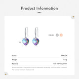 Crystal Heart Drop Earrings 925 Silver Dangle Wedding Jewelry