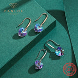 Crystal Heart Drop Earrings 925 Silver Dangle Wedding Jewelry
