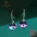 Crystal Heart Drop Earrings 925 Silver Dangle Wedding Jewelry