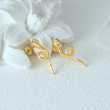 925 Silver Snake Shape Red Eye Zircon Earrings