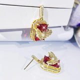 Ruby Butterfly Earrings Crystal Zircon Flower Wedding Jewelry