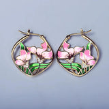 Ladies 925 Silver Pink Flower Enamel Earrings for Cocktails