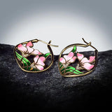 Ladies 925 Silver Pink Flower Enamel Earrings for Cocktails