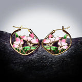 Ladies 925 Silver Pink Flower Enamel Earrings for Cocktails