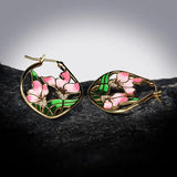 Ladies 925 Silver Pink Flower Enamel Earrings for Cocktails