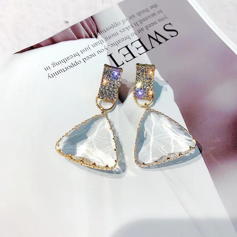 925 Silver Needle Crystal Earrings For Women Party Jewelry