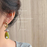 Summer 925 Silver Needle Butter Fruit Green Earrings