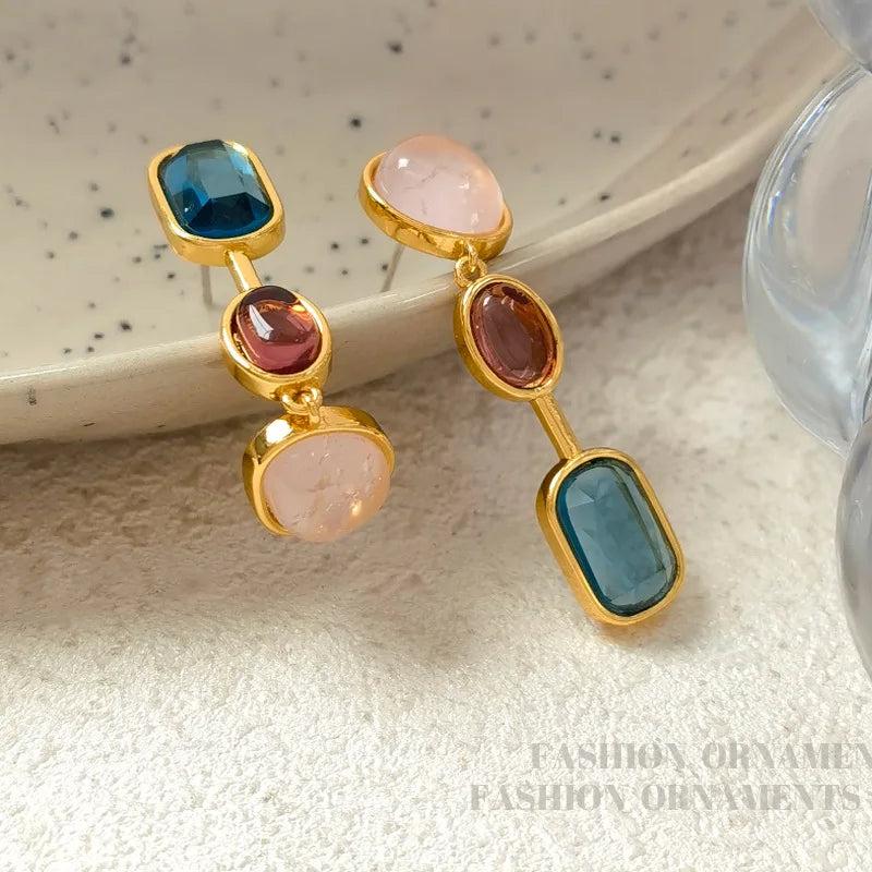 925 Silver Needle Resin Earrings Vintage Brass Ear Accessories