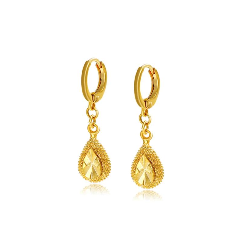 925 Silver Car Flower Water Drop Earrings, 24K Gold Plated, Elegant Style