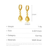 925 Silver Car Flower Water Drop Earrings, 24K Gold Plated, Elegant Style