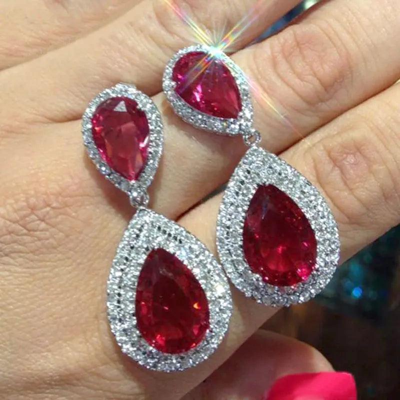 Lab Ruby Dangle Earring 925 Sterling Silver Wedding Drop Earrings