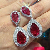 Lab Ruby Dangle Earring 925 Sterling Silver Wedding Drop Earrings