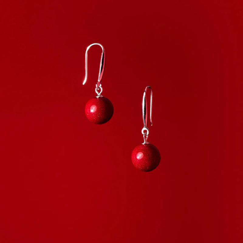 925 Silver Cinnabar Stone Earrings Women Summer Jewelry