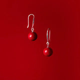 925 Silver Cinnabar Stone Earrings Women Summer Jewelry