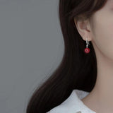 925 Silver Cinnabar Stone Earrings Women Summer Jewelry