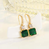 Vintage Square Emerald Earrings 925 Silver Plated Hook