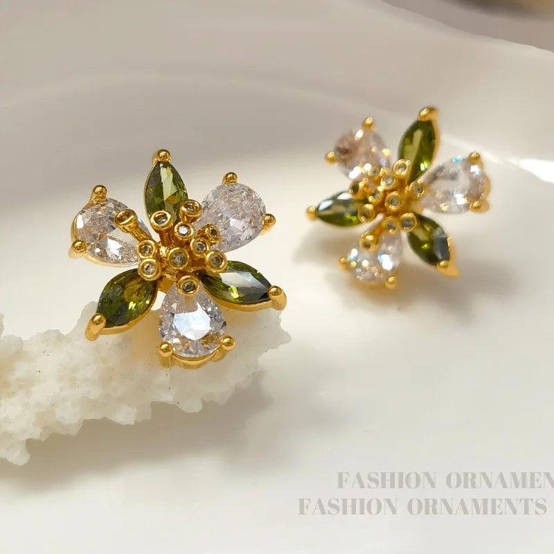 925 Silver Needle Brass Flower Earrings for Women - Ear Accessories