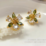 925 Silver Needle Brass Flower Earrings for Women - Ear Accessories