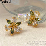 925 Silver Needle Brass Flower Earrings for Women - Ear Accessories
