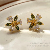 925 Silver Needle Brass Flower Earrings for Women - Ear Accessories