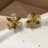 925 Silver Needle Brass Flower Earrings for Women - Ear Accessories