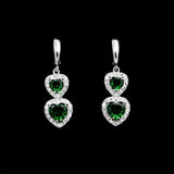 925 Silver Heart Wedding Earrings Green Crystal Women