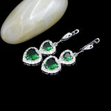 925 Silver Heart Wedding Earrings Green Crystal Women