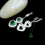 925 Silver Heart Wedding Earrings Green Crystal Women