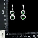 925 Silver Heart Wedding Earrings Green Crystal Women