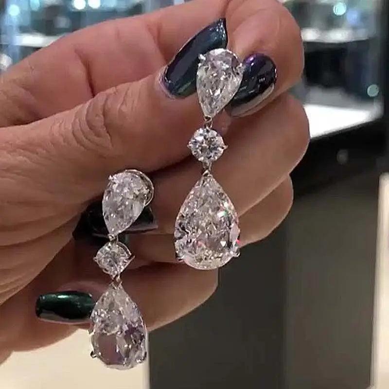 CZ Flower Dangle Earrings 925 Silver Wedding Statement Jewelry