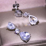 CZ Flower Dangle Earrings 925 Silver Wedding Statement Jewelry