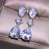 CZ Flower Dangle Earrings 925 Silver Wedding Statement Jewelry