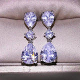 CZ Flower Dangle Earrings 925 Silver Wedding Statement Jewelry