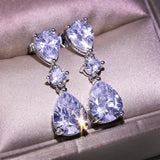 CZ Flower Dangle Earrings 925 Silver Wedding Statement Jewelry