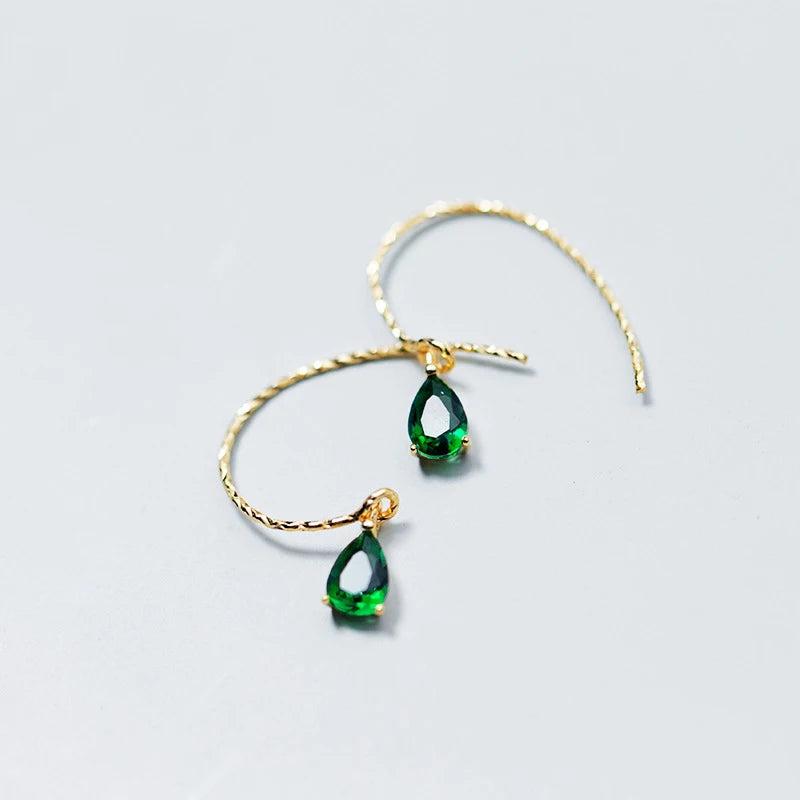 MloveAcc Silver 925 Green Crystal Zircon Earrings Bridal Wedding Jewelry