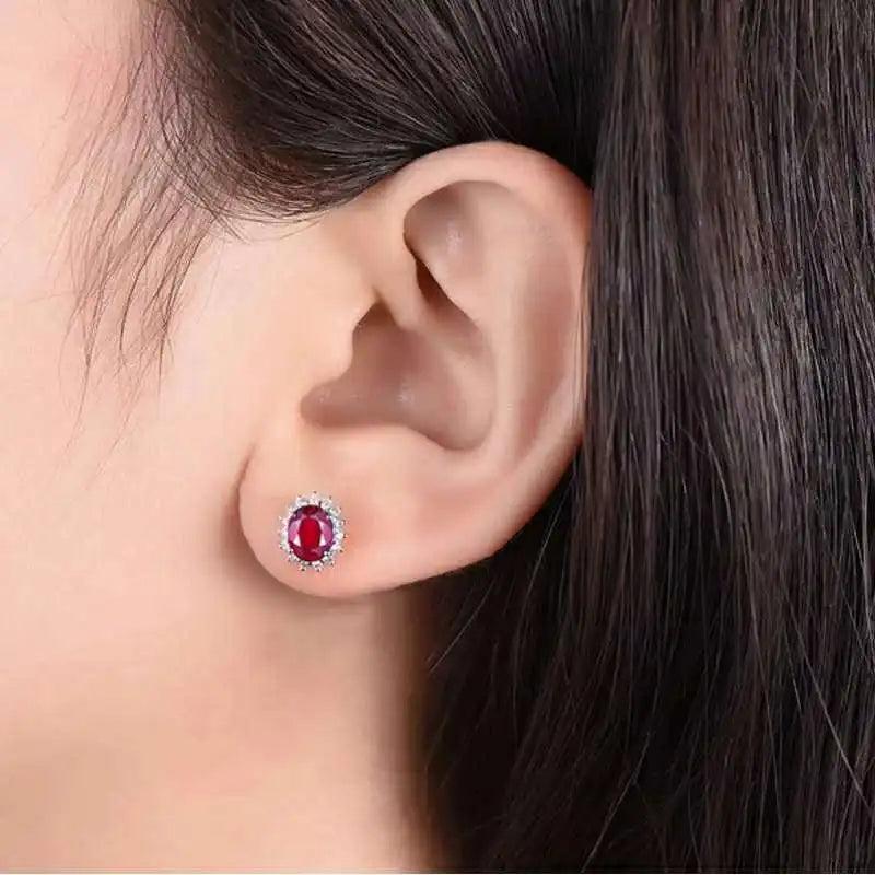 Ruby Flower Stud Earrings 925 Silver Anniversary Jewelry