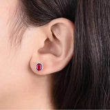 Ruby Flower Stud Earrings 925 Silver Anniversary Jewelry
