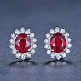 Ruby Flower Stud Earrings 925 Silver Anniversary Jewelry