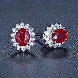 Ruby Flower Stud Earrings 925 Silver Anniversary Jewelry