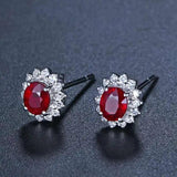 Ruby Flower Stud Earrings 925 Silver Anniversary Jewelry