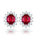 Ruby Flower Stud Earrings 925 Silver Anniversary Jewelry