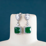 Zircon Square Emerald Drop Earrings Silver 925 Jewelry For Women
