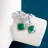 Zircon Square Emerald Drop Earrings Silver 925 Jewelry For Women