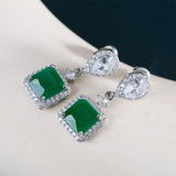 Zircon Square Emerald Drop Earrings Silver 925 Jewelry For Women